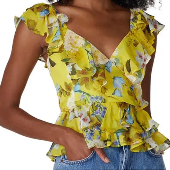 Marissa Webb Blouse Yellow Floral Ruffle Top - Picture 1 of 8